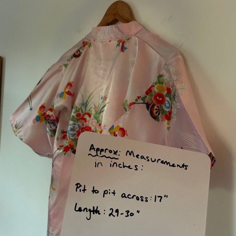 Vintage Pink Satin Floral Kimono Robe Made in Japan Coquette‎ XS S - Picture 11 of 14